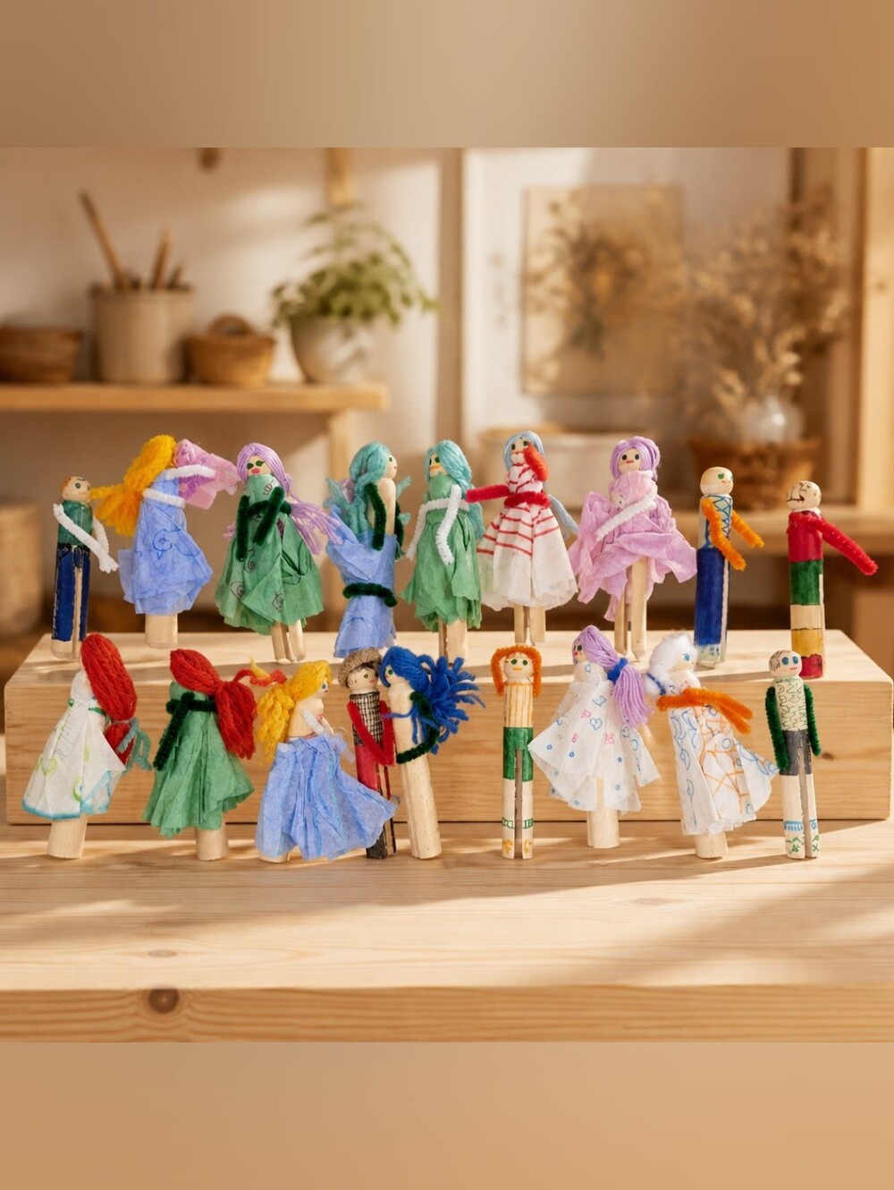 Vintage Handmade Clothes Pin Doll Folk Art Set Lot of 18 Collectible Dolls 1251